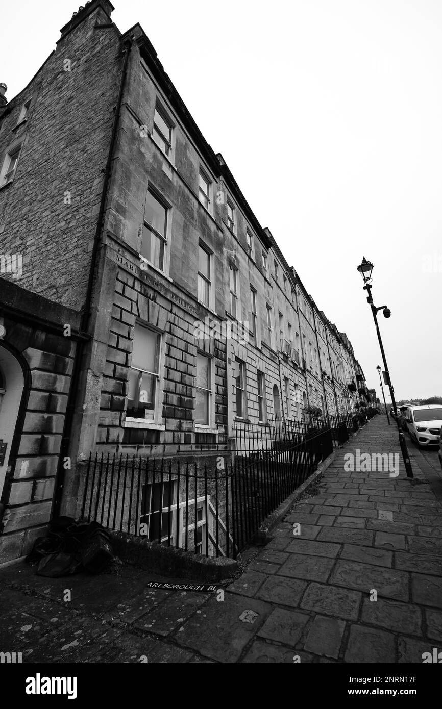 Marlborough Buildings - zwei Seiten der Marlborough Lane, Bath, Somerset Stockfoto