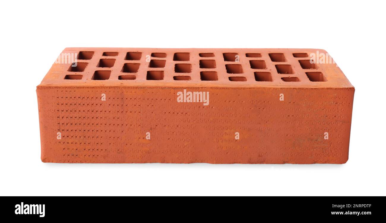 Ein roter Ziegel isoliert auf weiß. Baumaterial Stockfoto