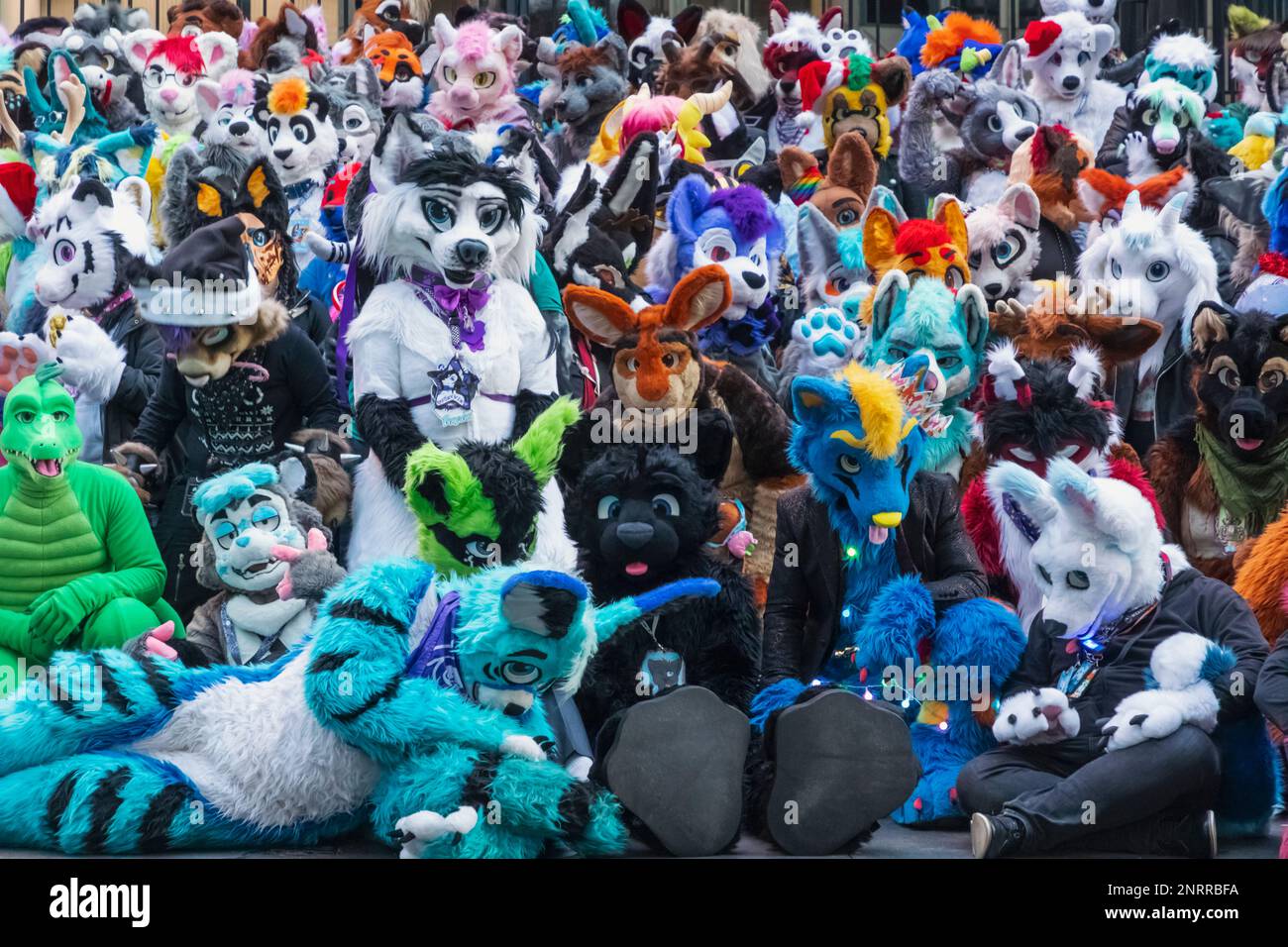 England, London, The City, Mitglieder der London Furs Community posieren für Group Photo Stockfoto