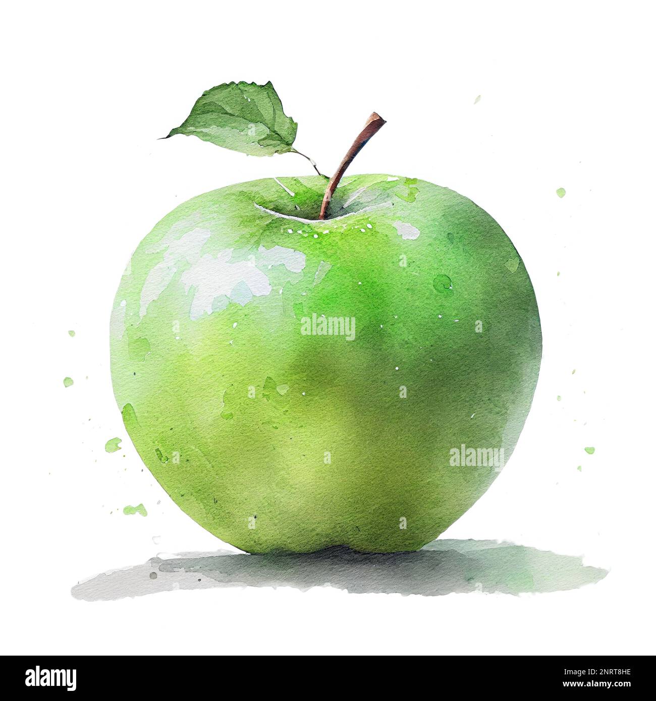 Schöner reifer grüner Apfel isoliert auf weißem Hintergrund. Aquarelldarstellung Stockfoto