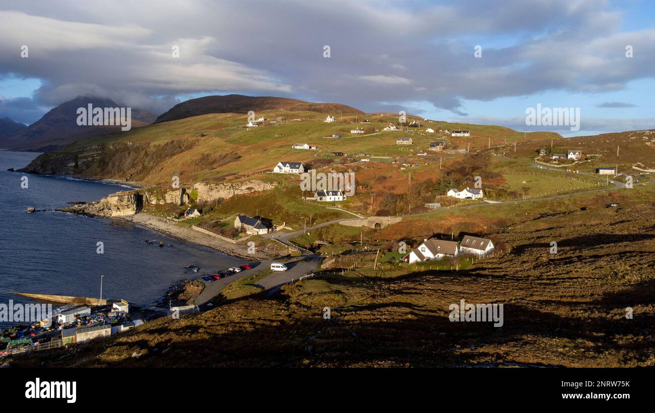 Elgol ist ein Dorf am Ufer des Loch Scavaig am Ende der Halbinsel Strathaird auf der Insel Skye, Schottland Stockfoto
