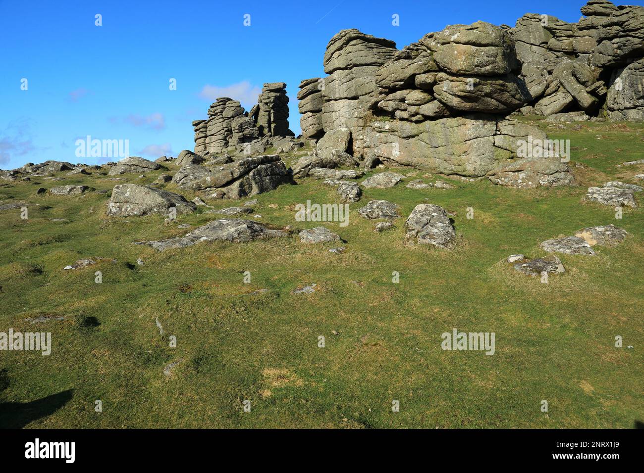 Rock-Stacks auf Hound Tor, Dartmoor, Devon, England, UK Stockfoto