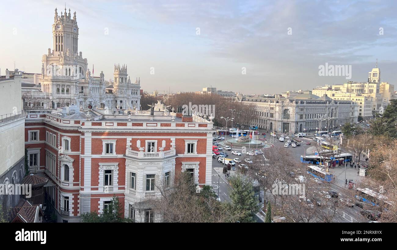 Luftaufnahme des Cibeles-Platzes in Madrid Stockfoto