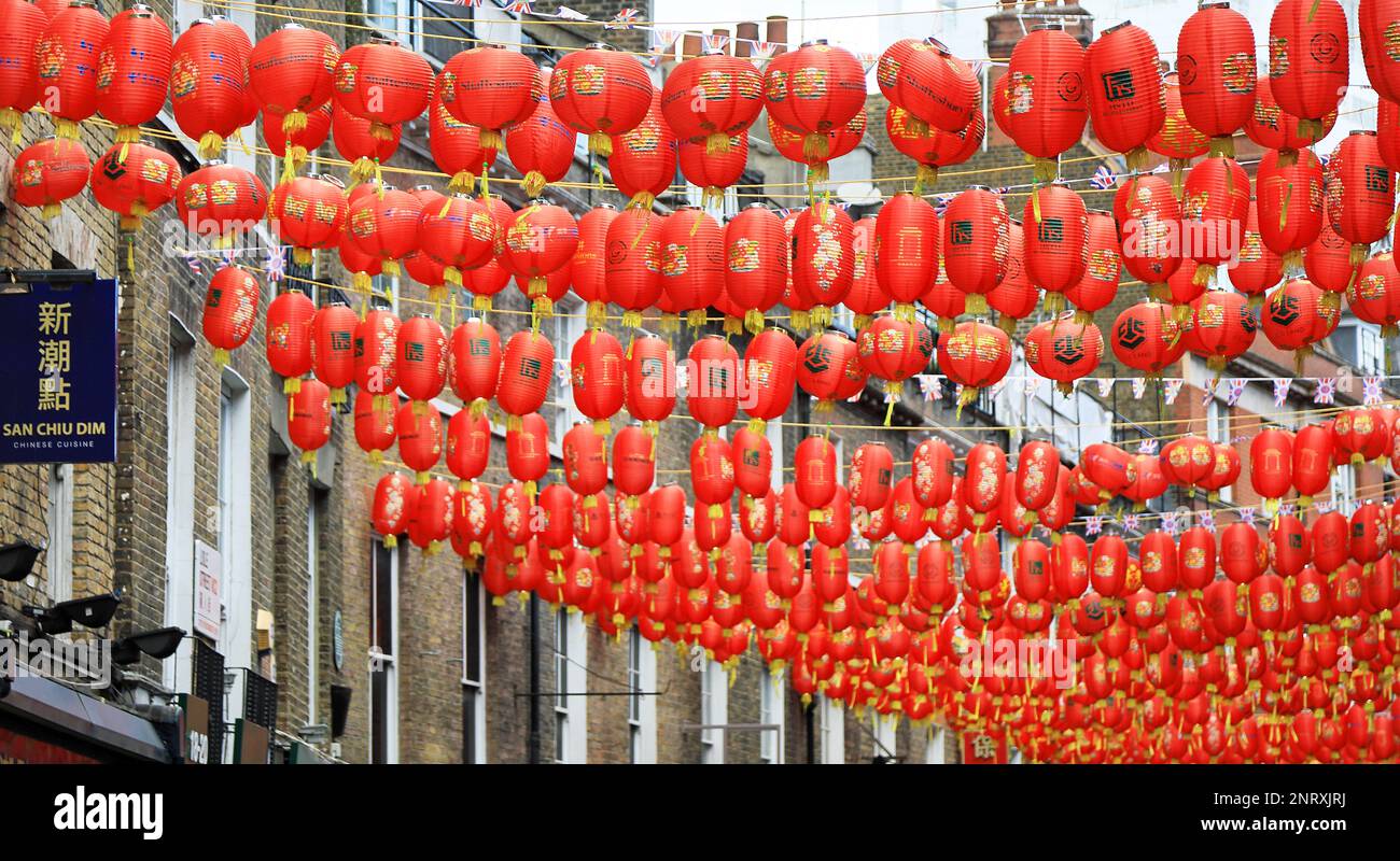 Chines Laternen in Londons Chinatown Stockfoto