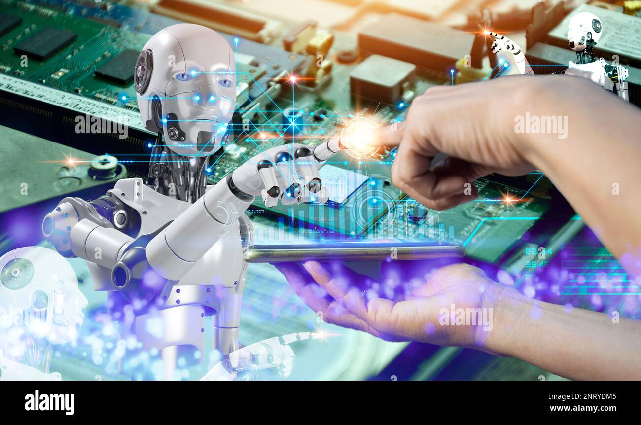Das Konzept der Nutzung künstlicher Intelligenz zur Steuerung des Systems, künstliche Intelligenz Industrie, komplette menschliche Interaktion. Stockfoto