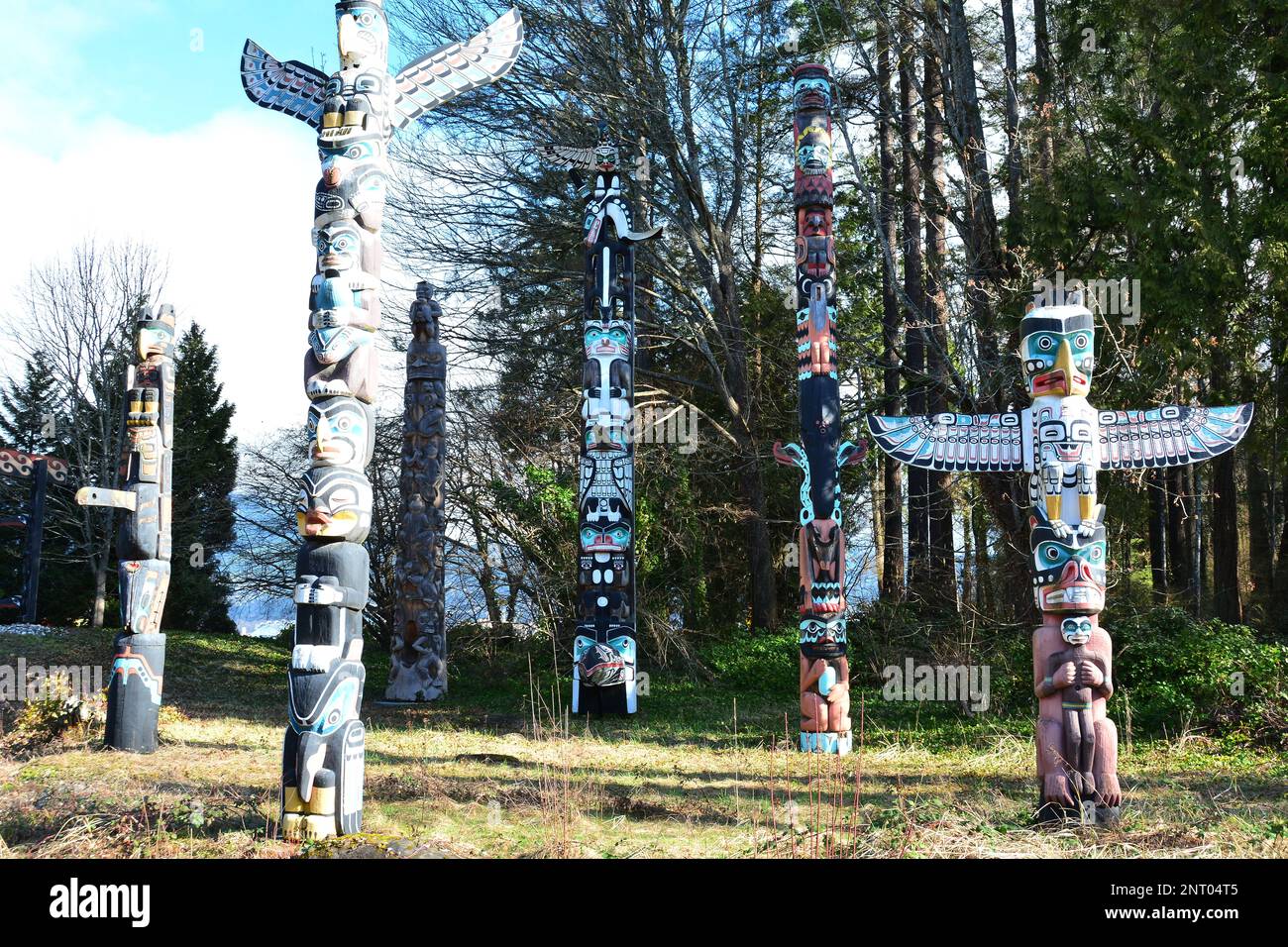 Die Totem Pole of Stanley Park in Vancouver BC, Kanada Stockfoto