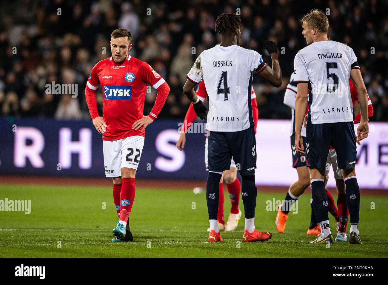 Aarhus, Dänemark. 26., Februar 2023. Lasse Vigen Christensen (22) aus Silkeborg, GESEHEN während des 3F. Superliga-Spiels zwischen Aarhus GF und Silkeborg IF im Ceres Park in Aarhus. (Foto: Gonzales Photo - Morten Kjaer). Stockfoto