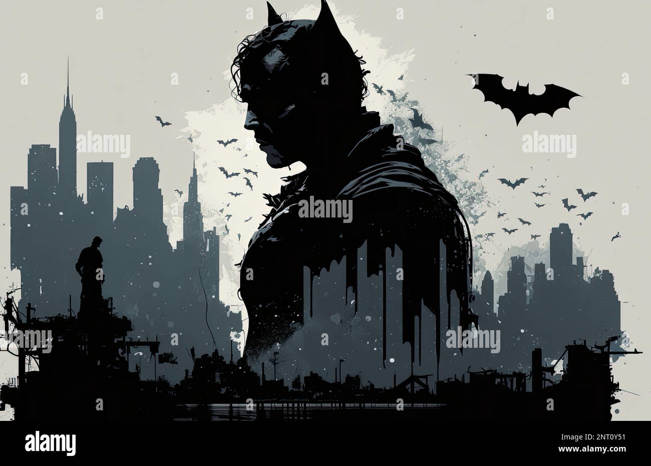 Silhouette Von Batman Mit Gebrochener Verkleidung Stockfoto