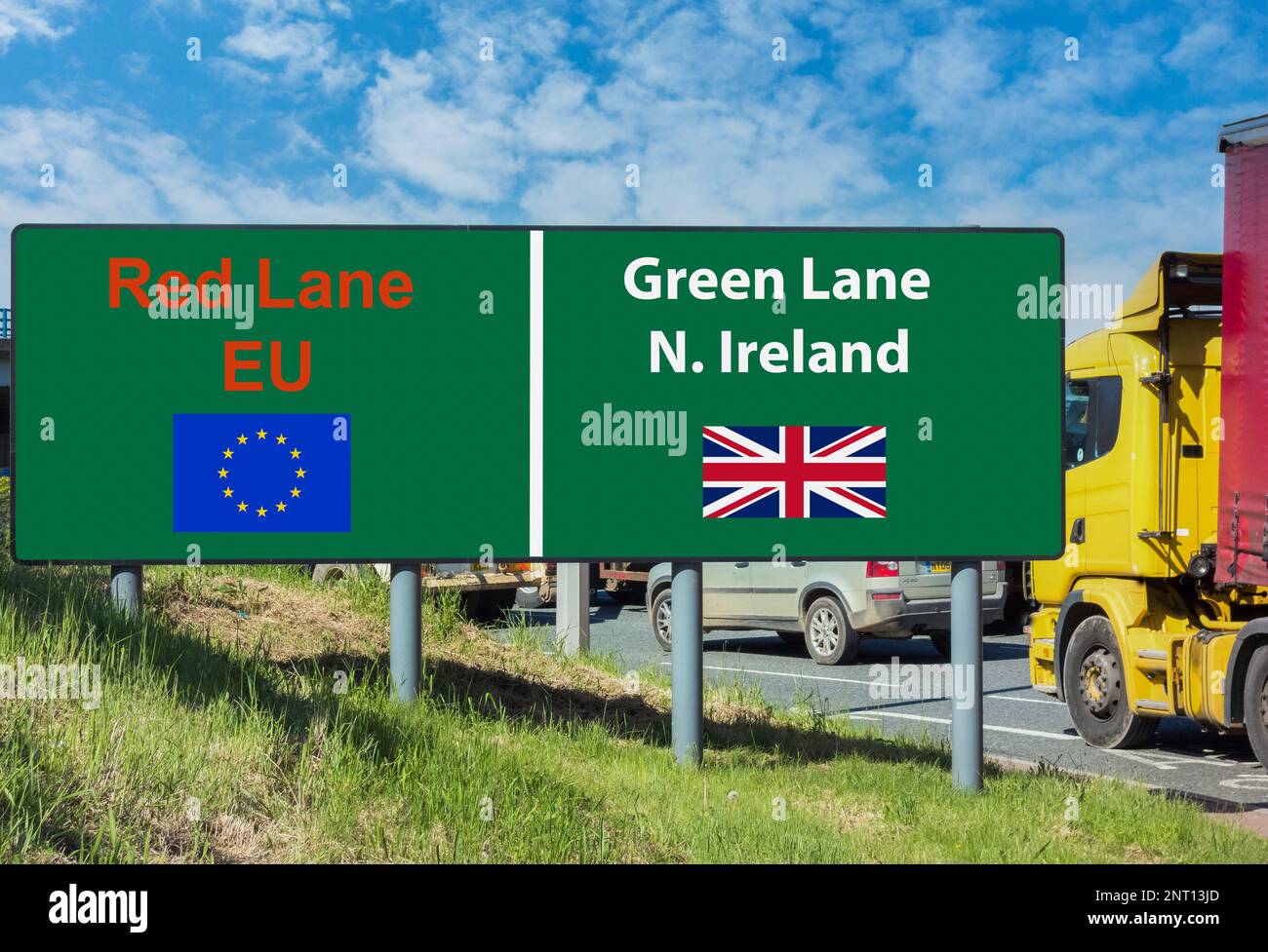 Green Lane, Red Lane, Nordirland Trade, Protokollgesetz, Brexit, Windsor-Rahmen... Konzept Stockfoto
