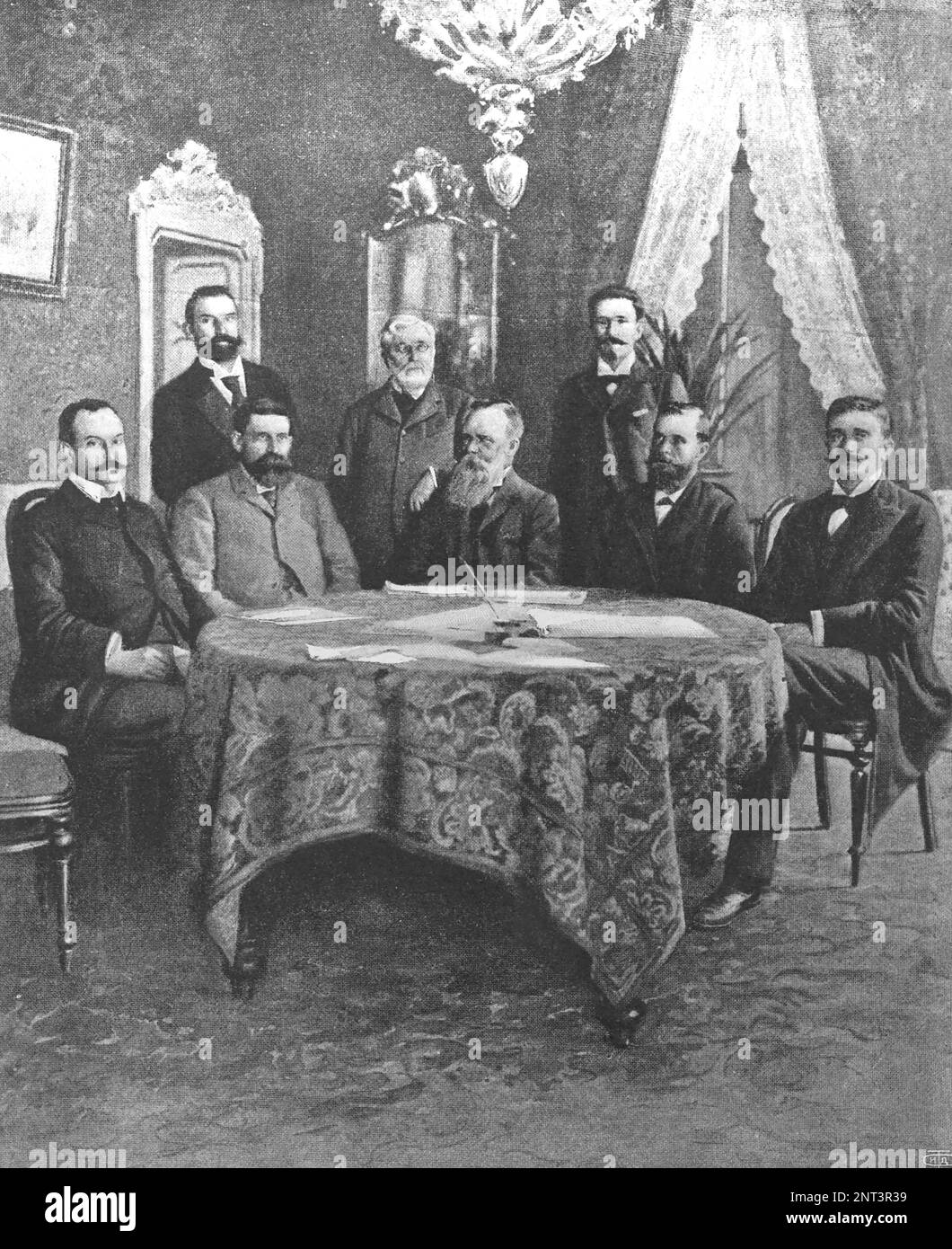 Boer-Delegierte in Europa, mit denen England keine Friedensverhandlungen aushandelte. Abbildung von 1902. Stockfoto