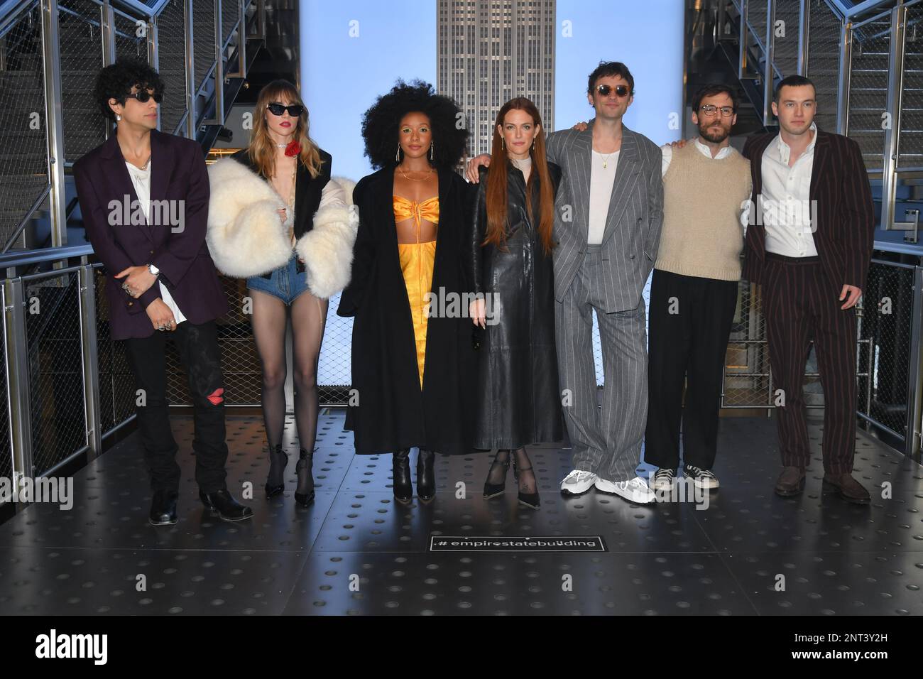 Sebastian Chacon, Suki Waterhouse, Nabiyah Be, Riley Keough, Josh Whitehouse, Sam Claflin und will Harrison Stockfoto
