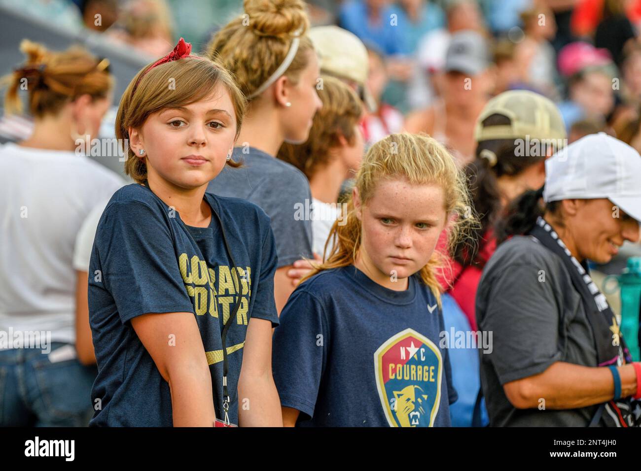 CARY, NC - AUGUST 15: Fans during the Women's International Champions Cup soccer match between Manchester City v North Carolina Courage on August 15, 2019 at WakeMed Soccer Park in Cary, NC. (Photo by Michael Berg/Icon Sportswire) (Icon Sportswire via AP Images) Stockfoto