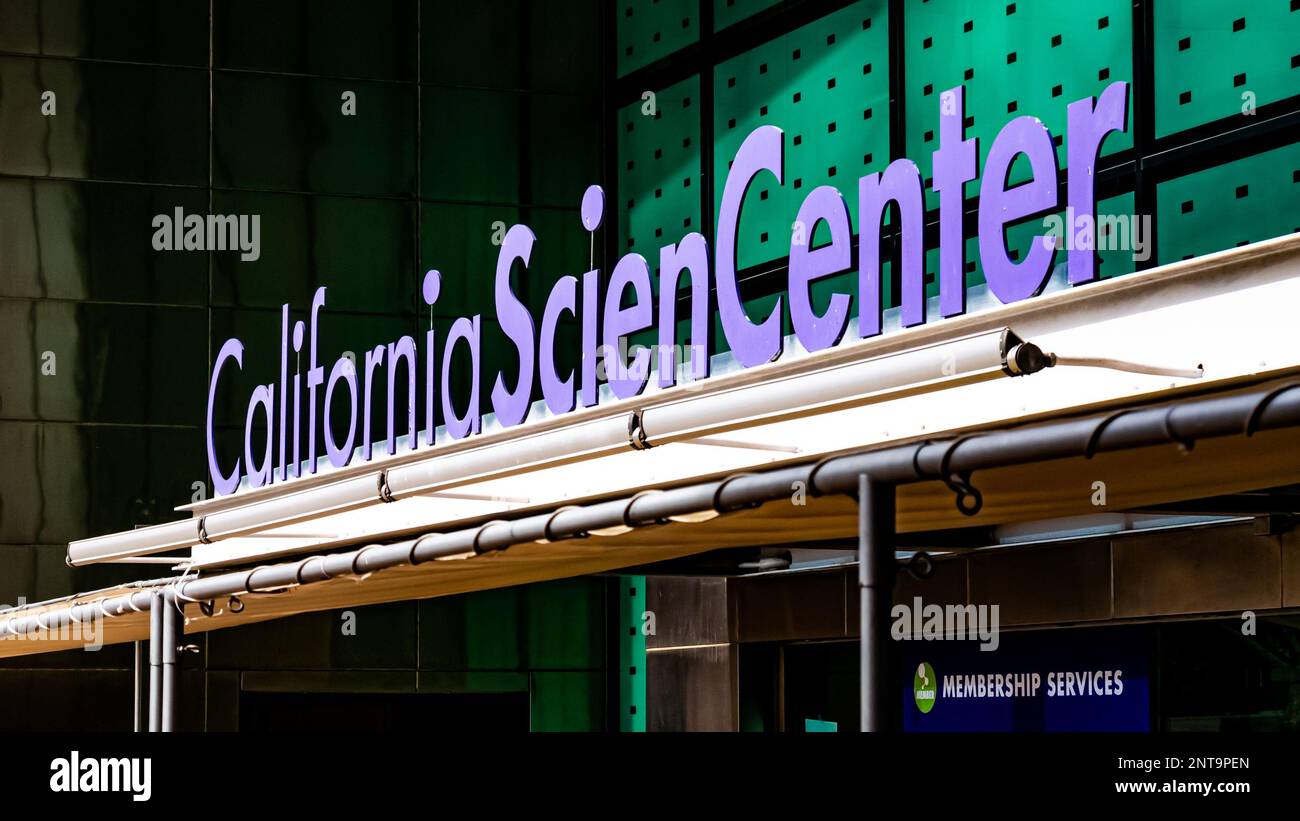 Unterschreiben Sie für das California Science Center (ScienCenter) im Exposition Park, Los Angeles, Kalifornien Stockfoto