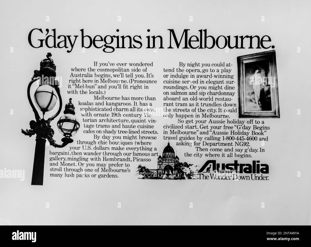 Australia Melbourne Werbeanzeige in einer Zeitschrift NatGeo, Februar 1988 Stockfoto
