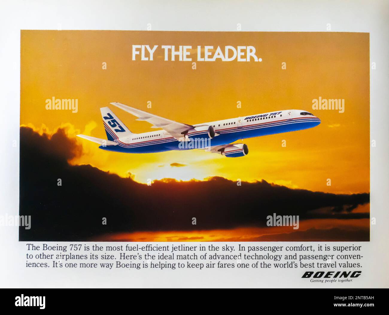 Boeing 757-Werbeanzeige in einer Zeitschrift in NatGeo, November 1983 Stockfoto