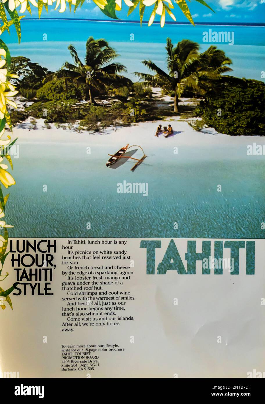 Tahiti-Reisewerbung in einer Zeitschrift NatGeo, November 1983 Stockfoto