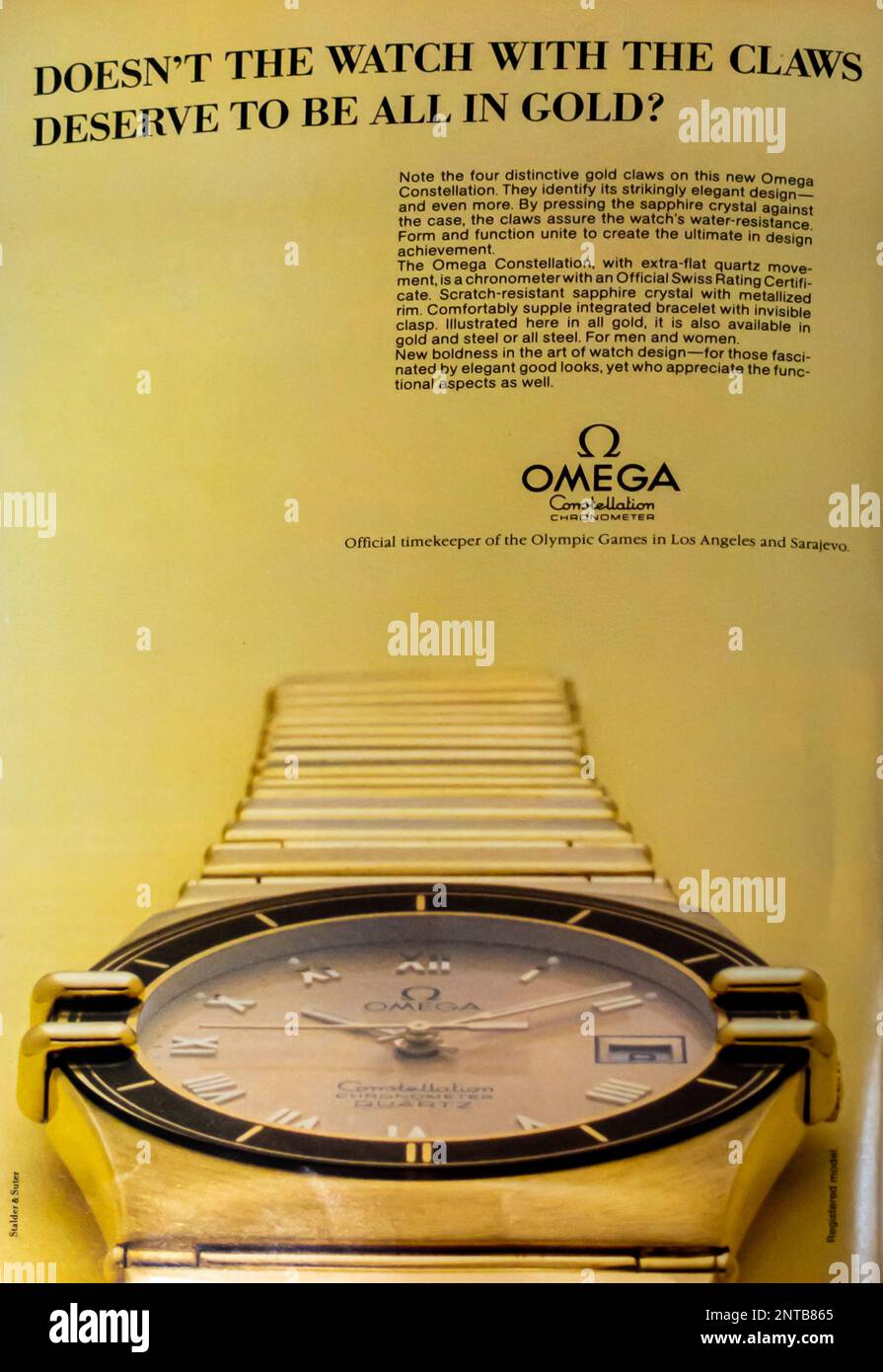 1984 Omega Constellation Chronometer Gold Uhren Print Anzeige Stockfoto