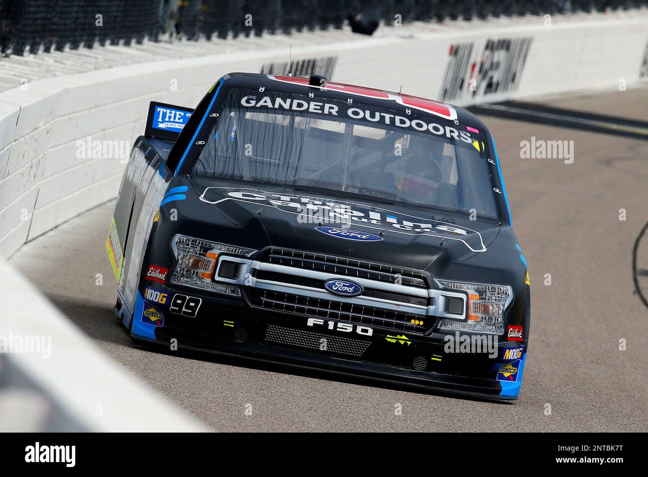 #99: Ben Rhodes, ThorSport Racing, Ford F-150 during practice for the NASCAR Gander Outdoor Truck Series M&M's 200 race at Iowa Speedway, Saturday, June 15, 2019, in Newton, Iowa. (AP Photo/NKP, Russell LaBounty) MANDATORY CREDIT Stockfoto