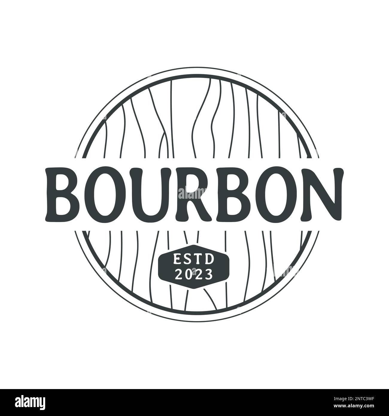 Das „Bourbon Wooden Barrel Keg“-Emblem kann für das „Classic American Beer“-Logo verwendet werden Stock Vektor
