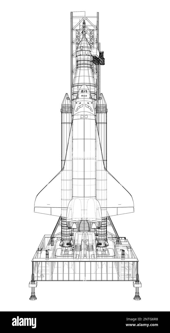 Space Rocket auf dem Startfeld Stockfoto