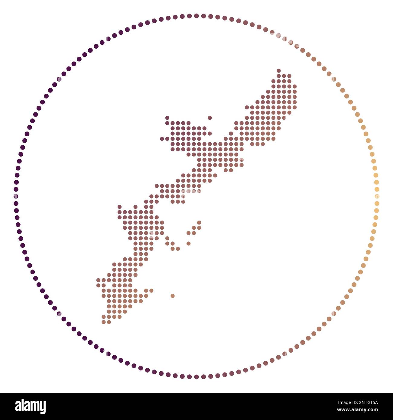 Okinawa Island Digitalausweis. Gepunktete Karte der Insel Okinawa im Kreis. Techniksymbol mit graduierten Punkten. Wunderschöne Vektorillustration. Stock Vektor