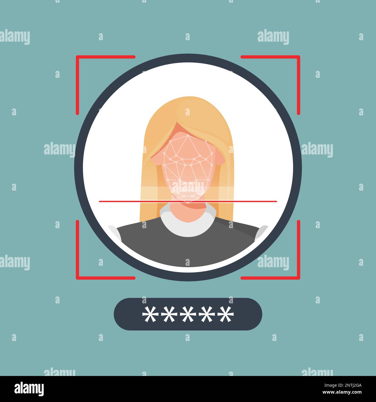 Gesichtserkennung, biometrische Identifizierung und Cyber-Schutz – Darstellung als EPS 10-Datei Stock Vektor