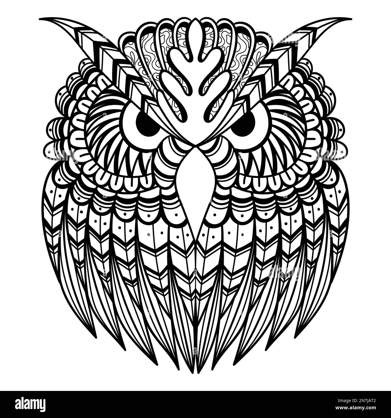 Abbildung der Ausmalseite Owl Western Screech Mandala zentangle für Ihr Unternehmen oder Ihre Marke Stock Vektor