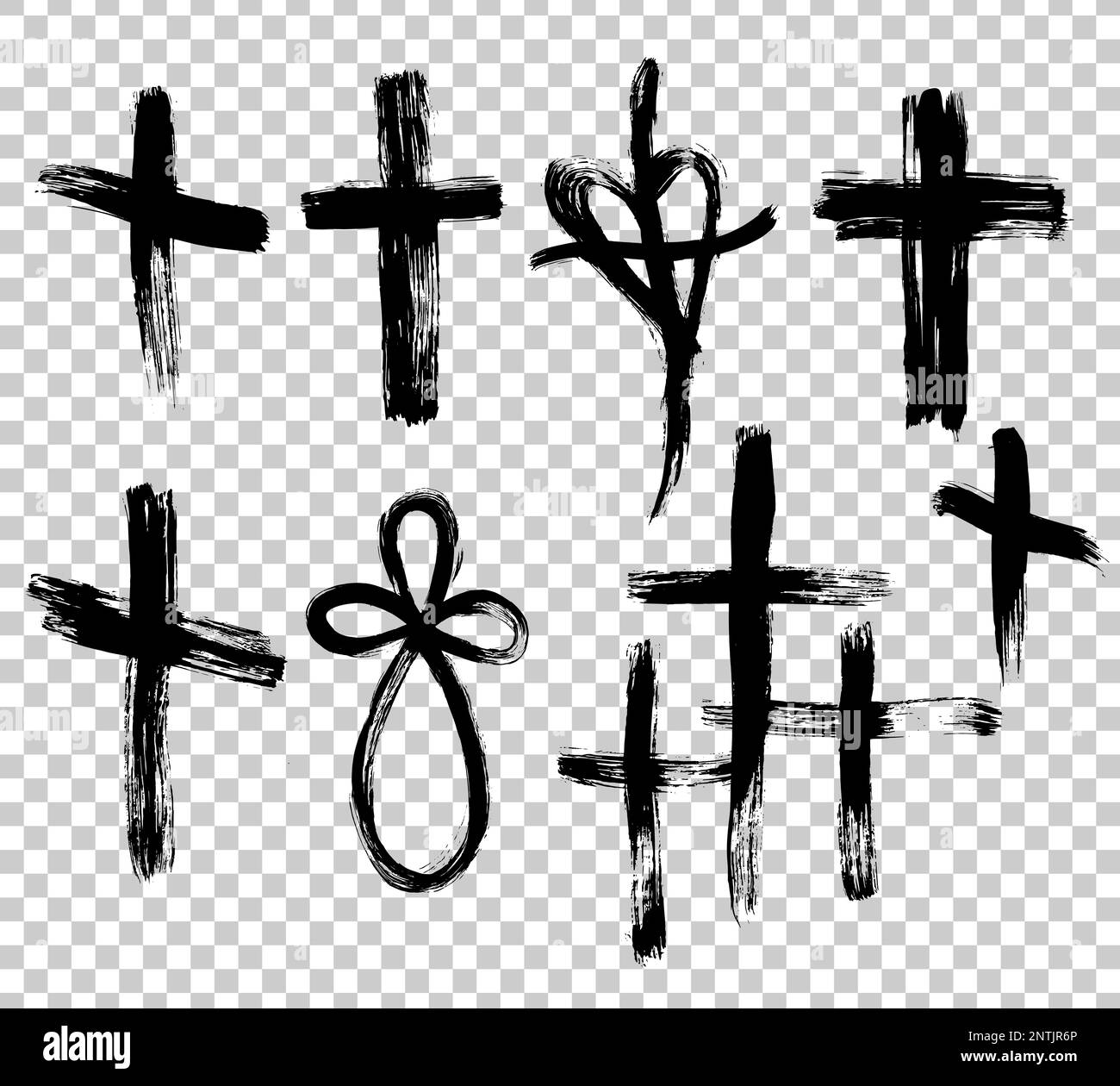 Handgezeichnetes Kreuz. Grunge Cross. Kreuz mit Pinselstrich auf isoliertem Hintergrund Stock Vektor