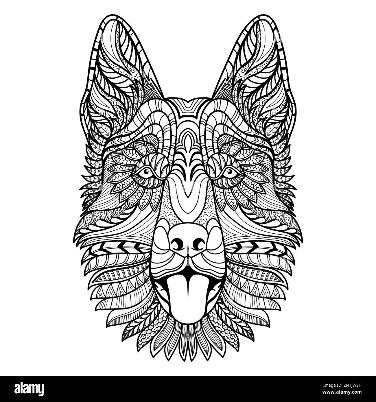 Deutscher Hirtenhund Mandala zentangle Malseite Illustration für Ihr Unternehmen oder Ihre Marke Stock Vektor