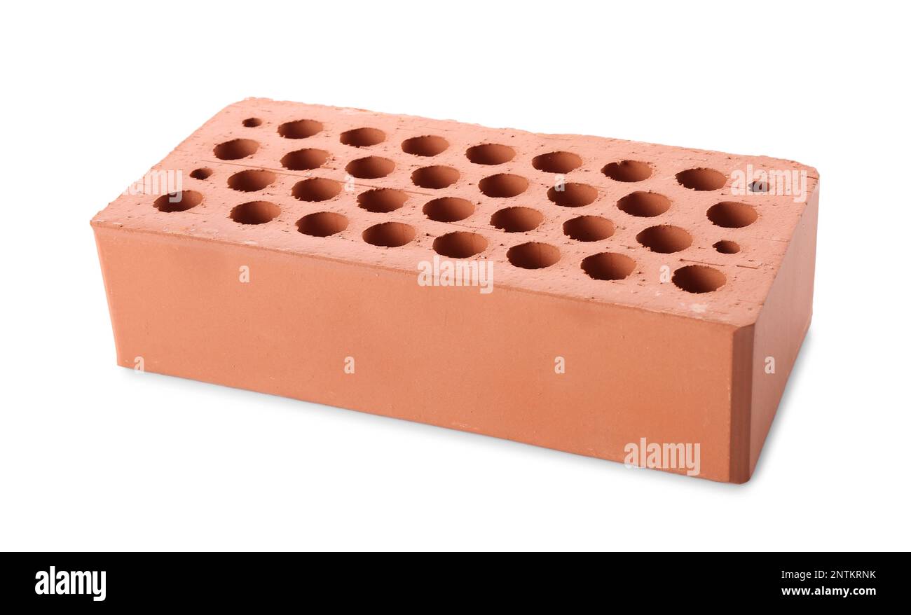 Ein roter Ziegel isoliert auf weiß. Baumaterial Stockfoto