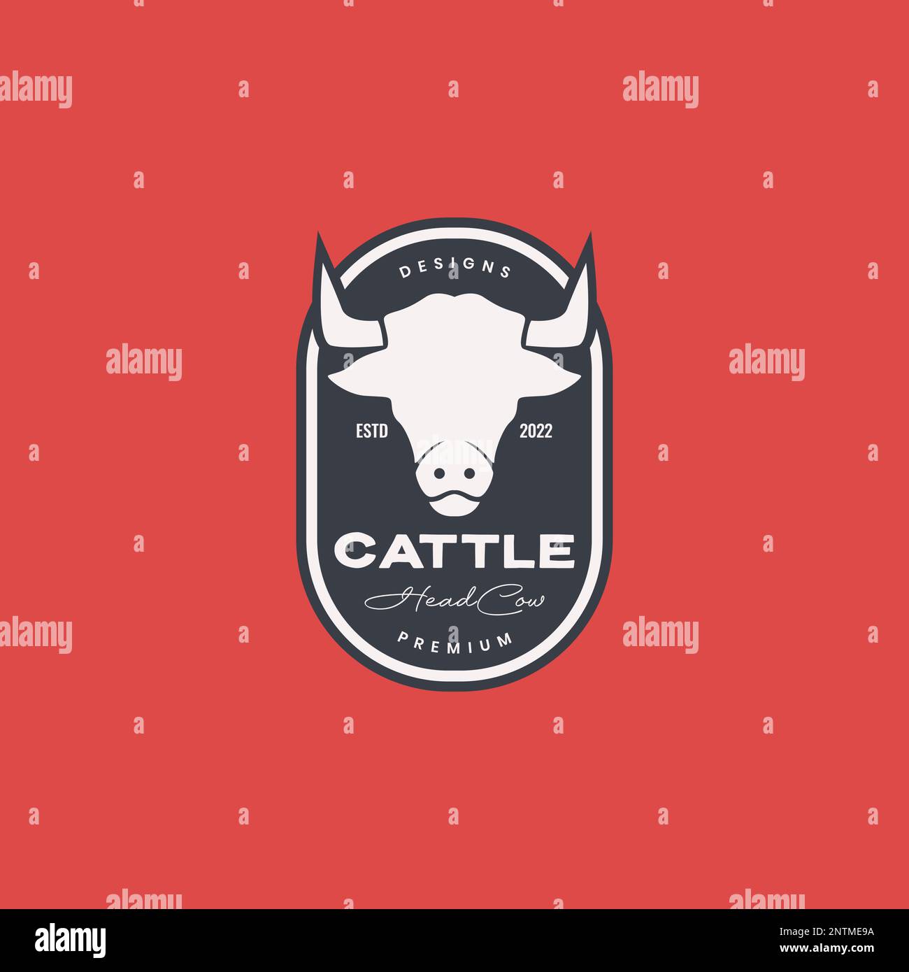 Weißer Kuhkopf Hörner Vieh Rind Rindfleisch Milch geröstete Grillabzeichen Vintage Logo Design Vektorsymbol Illustration Stock Vektor