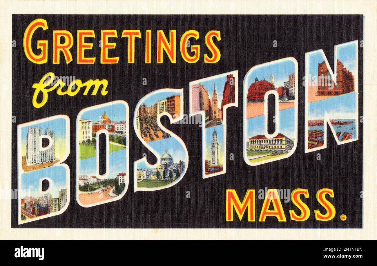 Grüße aus Boston, Massachusetts. Künstler unbekannt. Postkarte in den USA veröffentlicht. Stockfoto