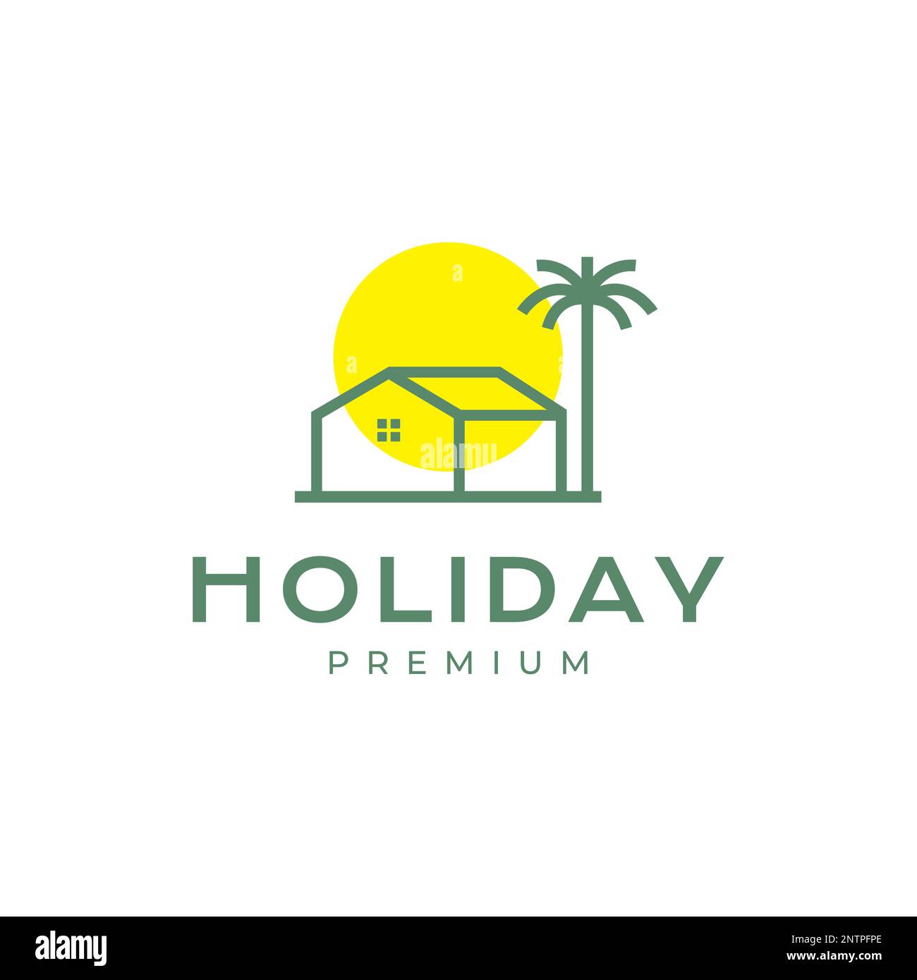Tageslicht Heim Kokosnuss Baum Sonne Ferien Pause minimalistisches Logo Design Vektorsymbol Illustration Stock Vektor