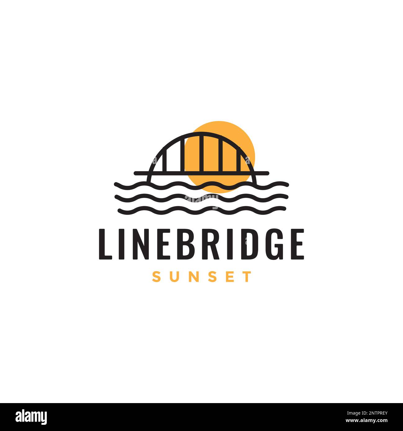 Brückenkurve Eiserne See See Sonnenuntergang minimalistische Linien modernes Logo-Design Vektorsymbol-Illustration Stock Vektor