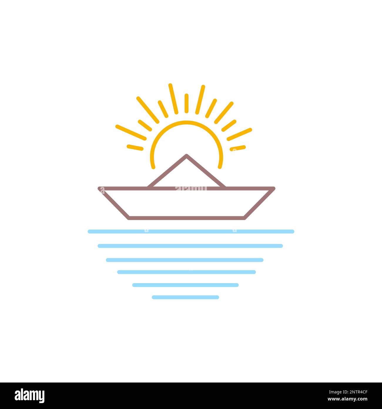 Papierboot Sunburst Water Sea Minimal Line Modern Logo Design Vector Stock Vektor