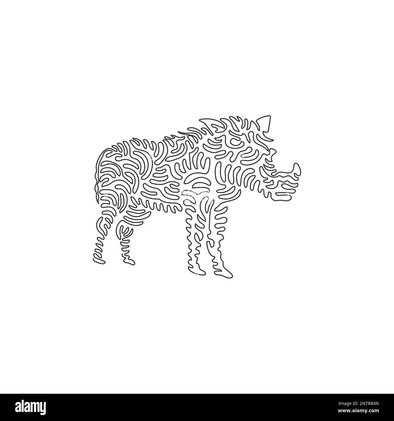 Durchgehende Kurve eine Linienzeichnung von Warzenschwein Gruselgesichtskurve abstrakte Kunst. Einzeilige bearbeitbare Konturvektordarstellung eines Warzenschweins mit großem Kopf Stock Vektor