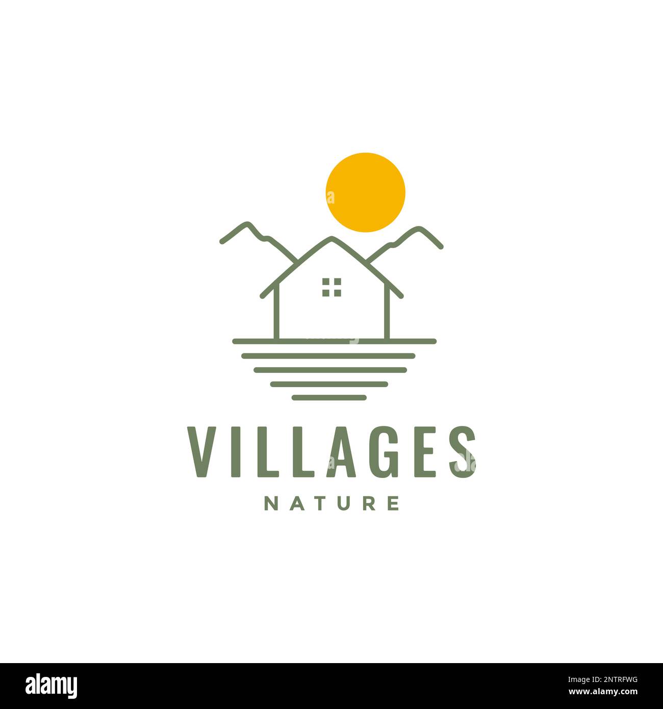 Dorfhaus Sunset Field Mountain Relax Line minimales Logo Design Vektor Stock Vektor