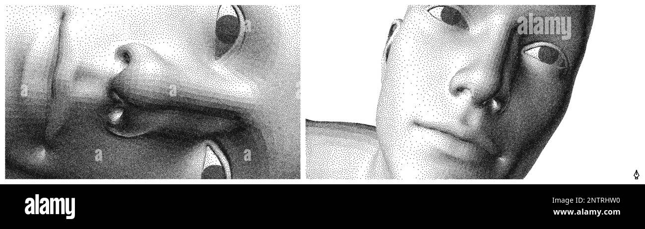 Abbildung eines Mannes Gesicht aus kleinen Teilchen. Pixel Art. 3D-Vektordesign für Banner, Flyer, Poster, Cover oder Broschüren. Stock Vektor