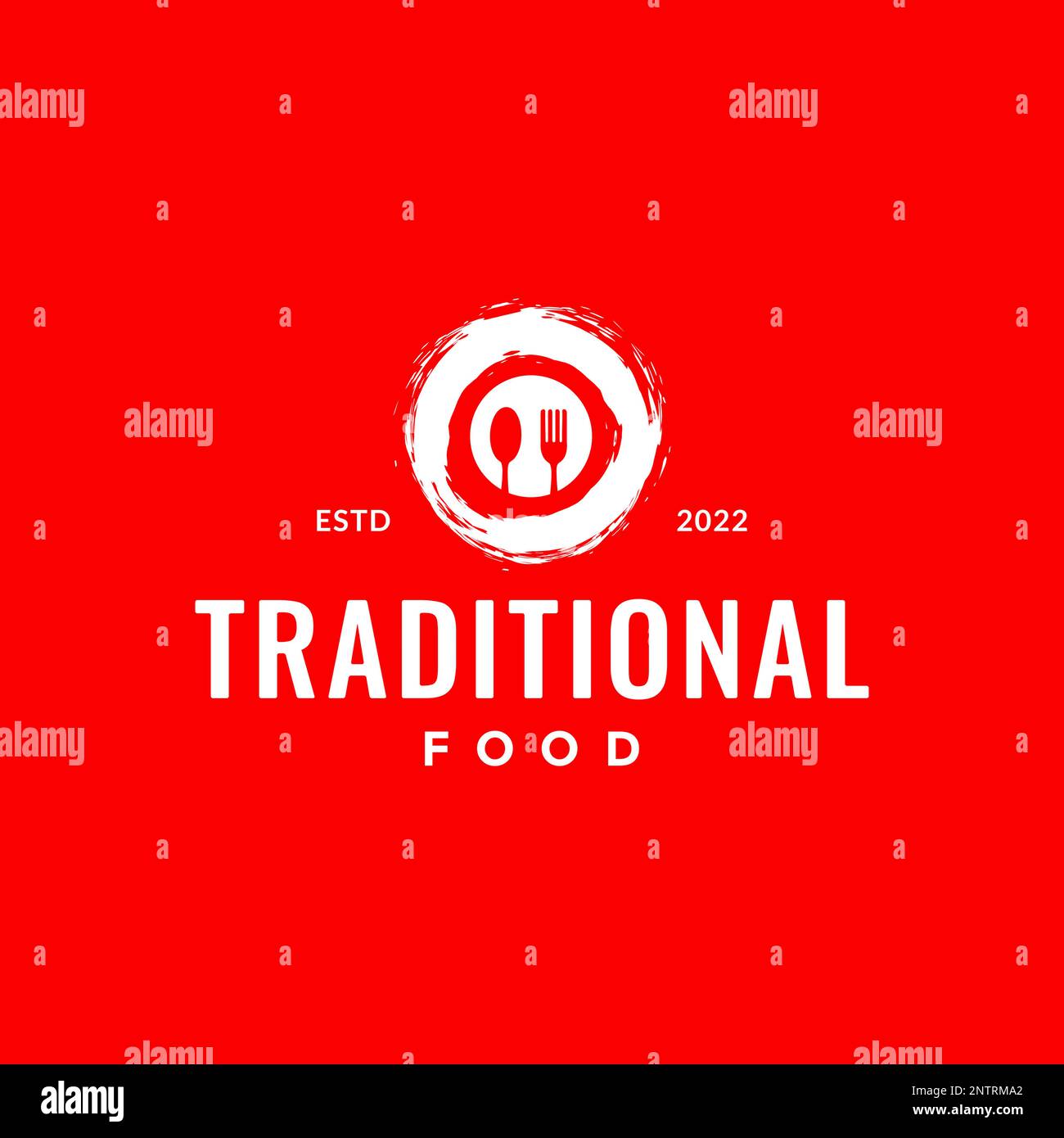 Traditioneller Essensspinsel Gabel Kochen farbiger Logo-Design-Vektor Stock Vektor