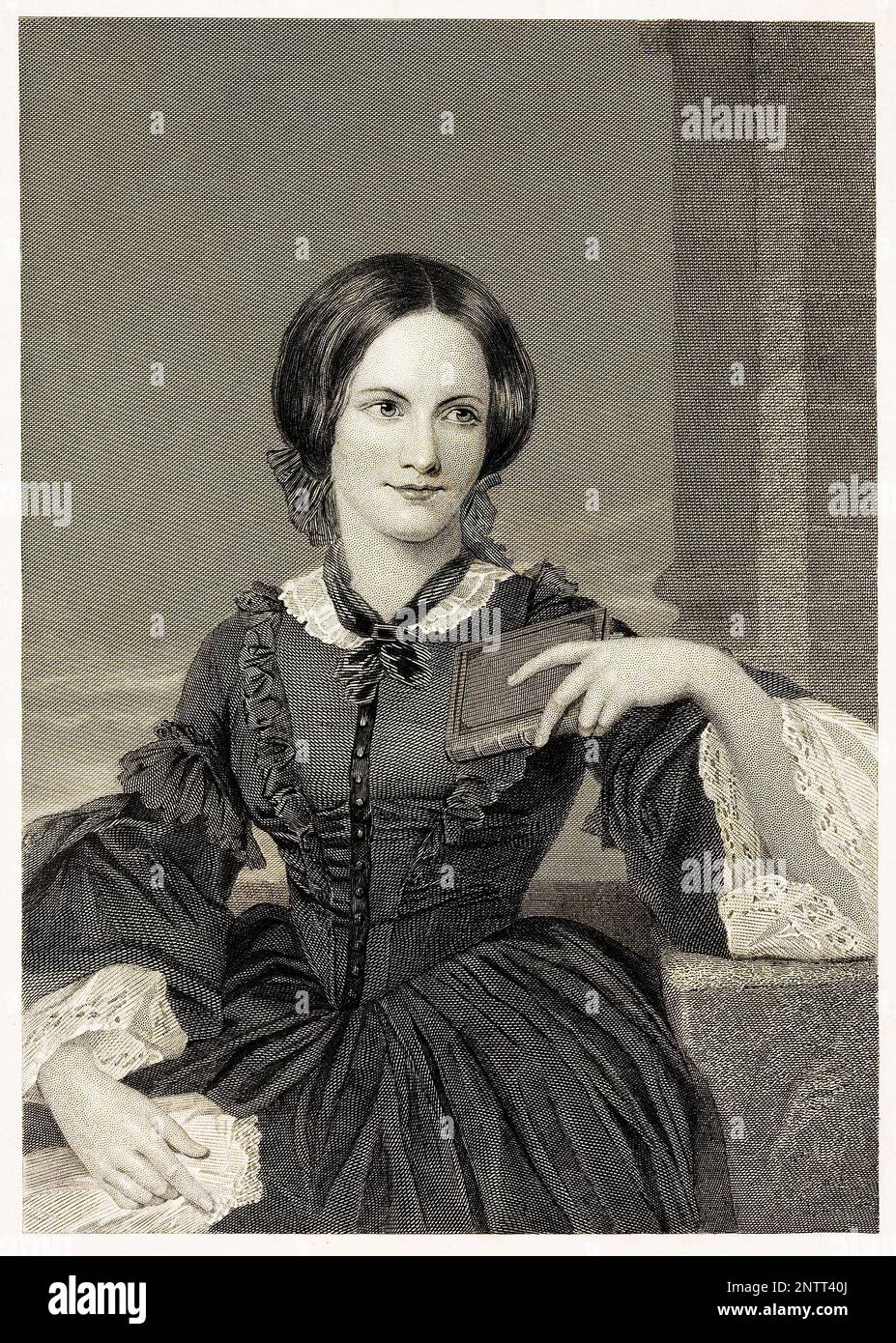 Charlotte Brontë (1816-1855), englische Schriftstellerin und Dichterin, Porträtgravierung nach Originalgemälde von Chappel, 1873 Stockfoto