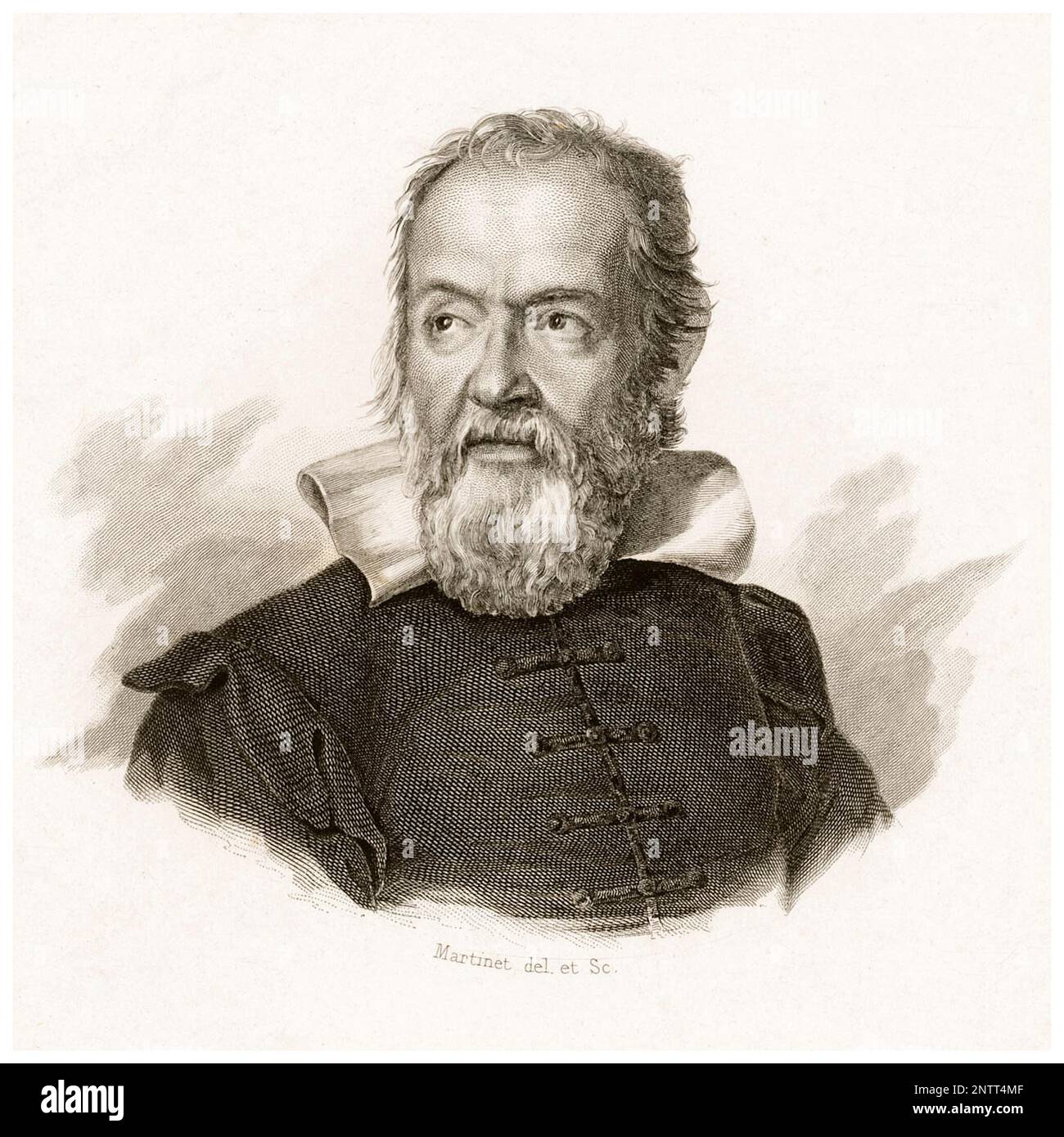 Galileo (1564-1642) (Galileo Galilei), italienischer Astronome, Physiker und Ingenieur, Porträtgravierung von Achille Louis Martinet, 1816-1877 Stockfoto