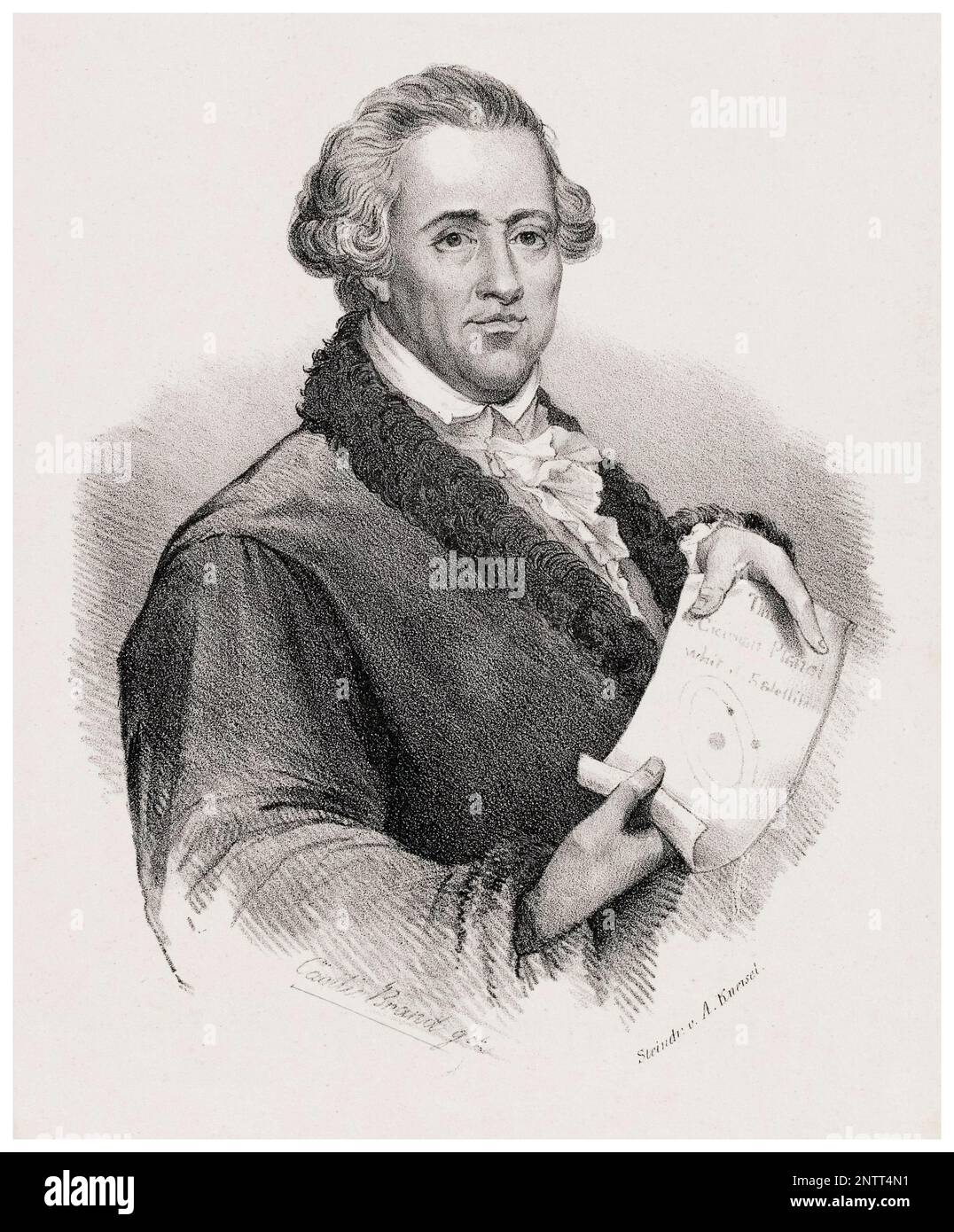 Sir William Herschel (1738-1822), deutscher, britischer Astronom und Komponist, Porträtgravierung von August Kneisel 1830-1835 Stockfoto