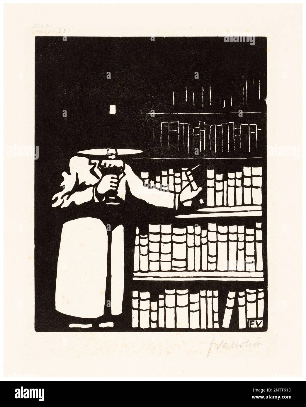 Felix Vallotton Holzschnitt-Druck, der Bibliophile, Kunst, 1911 Stockfoto