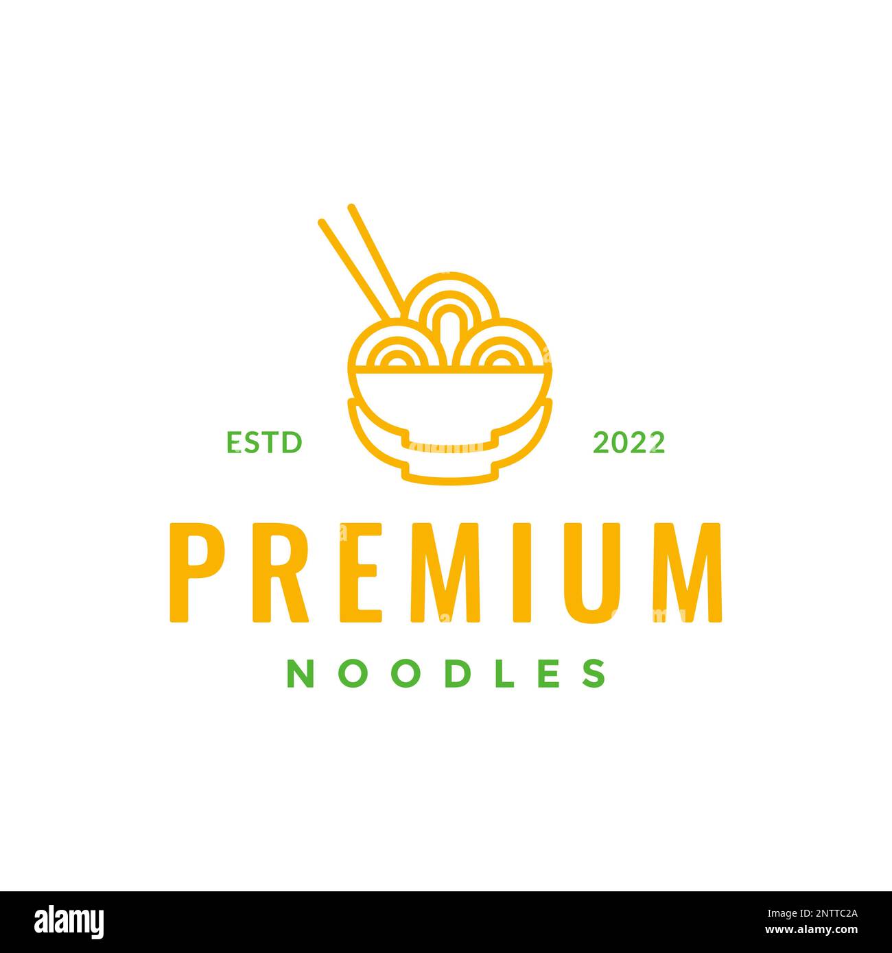 Essen Nudeln Essstäbchen Schüssel köstliche Geschmackslinie einfacher minimalistischer Logo-Vektor Stock Vektor
