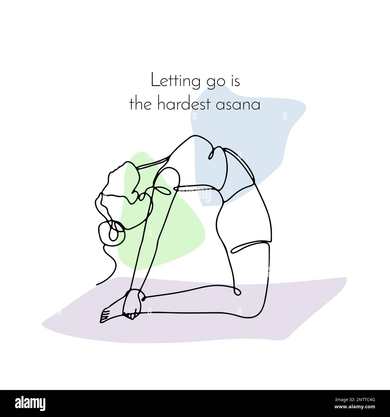 Eine einzige Linie eines Mädchens in Yoga-Pose mit inspirierendem Zitat loslassen ist das schwerste Asana Stock Vektor