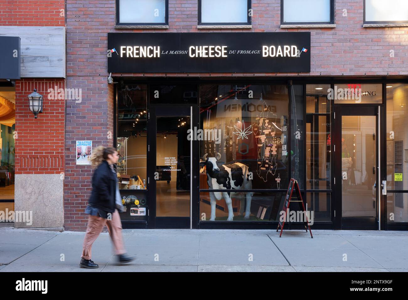 French Cheese Board, 56 Spring St, New York. NYC-Händlerfoto eines Handelsverbands CNIEL, der französische Milchprodukte in Manhattan SoHo fördert. Stockfoto