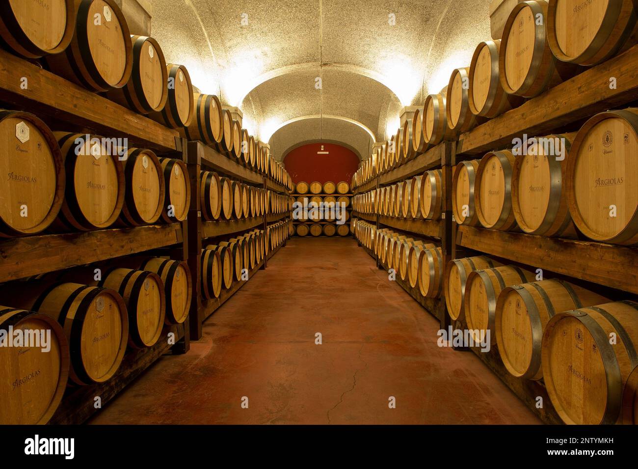 Der Alterungsraum des Weinguts Argiolas, Serdiana, Sardinien, Italien Stockfoto