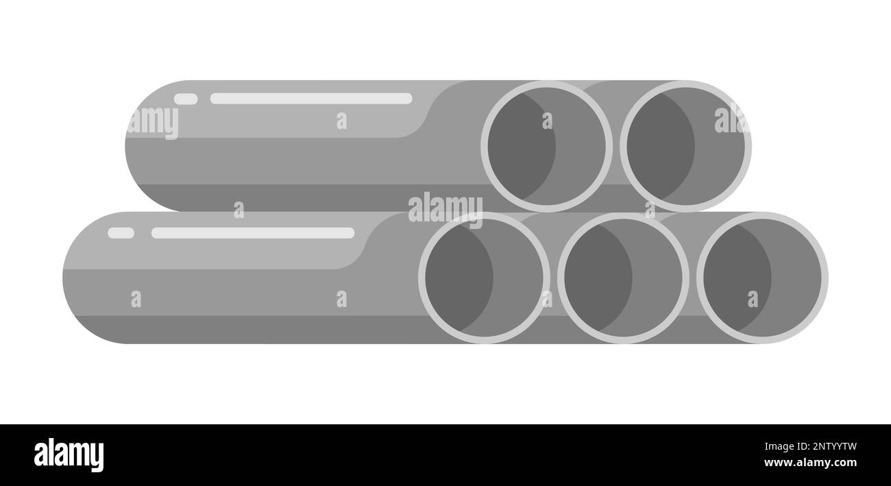 Metallrohre für Bauzwecke. Industrieprodukt für Bau und Renovierung. Objekt für Werkstatt und Lager. Stock Vektor