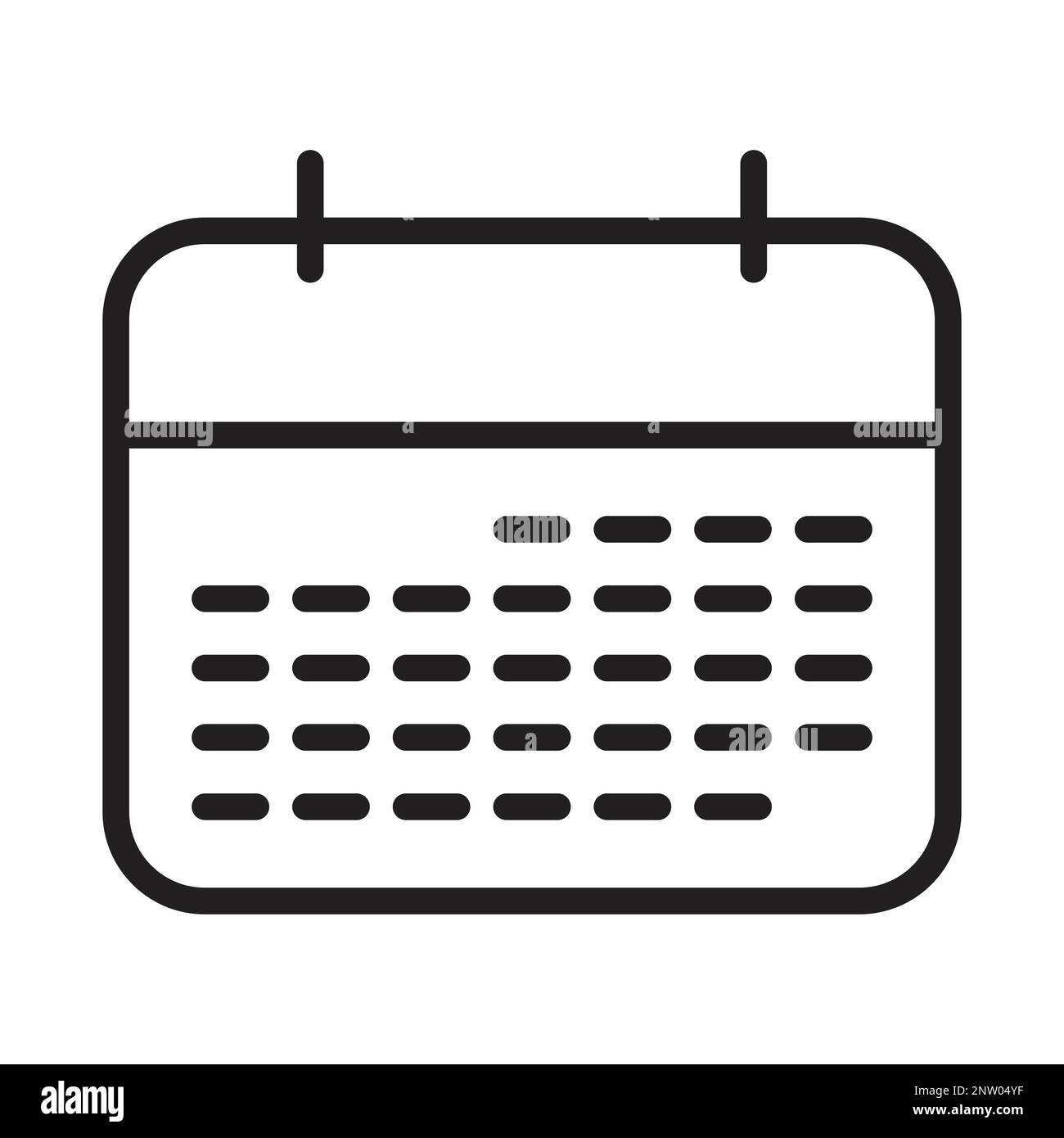 Kalenderkontur, Linearkalender, Schwarz-Weiß transparent, Zeit- und Datumssymbole Stock Vektor