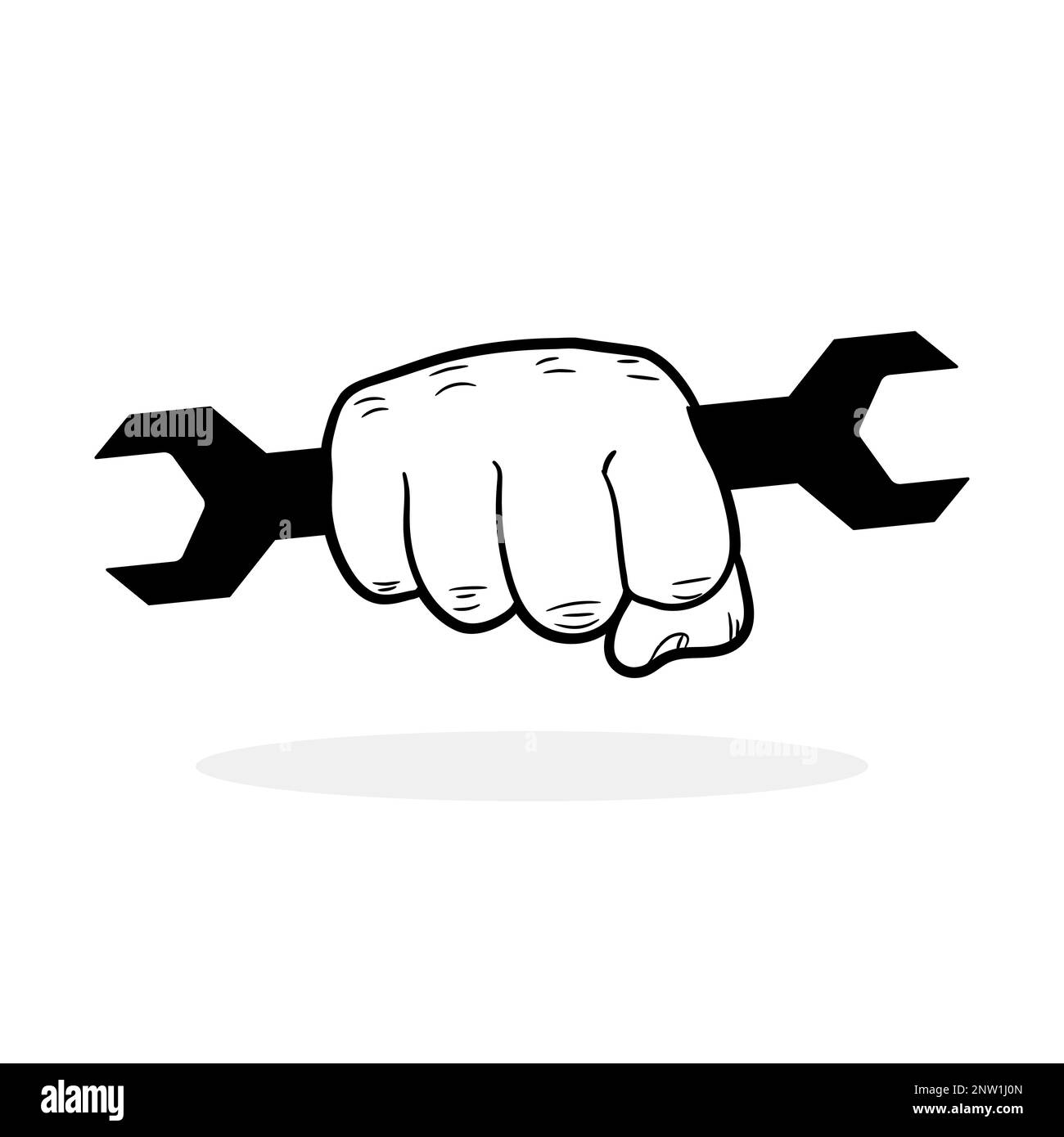 Faust mit Schraubenschlüssel. Hand mit einem Schraubenschlüssel. Hand mit Schraubenschlüssel. Logo-Design reparieren. Vektordarstellung. Stock Vektor